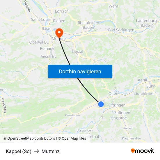 Kappel (So) to Muttenz map