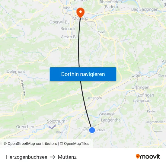 Herzogenbuchsee to Muttenz map