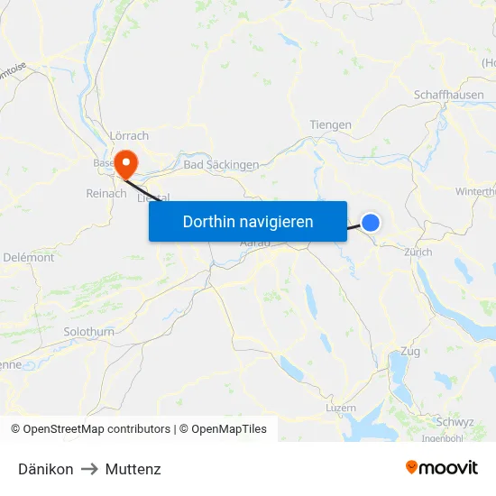 Dänikon to Muttenz map