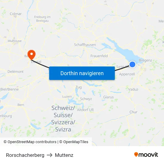 Rorschacherberg to Muttenz map