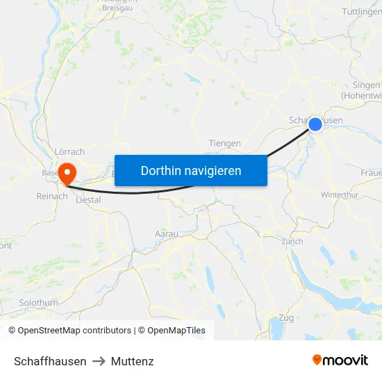 Schaffhausen to Muttenz map