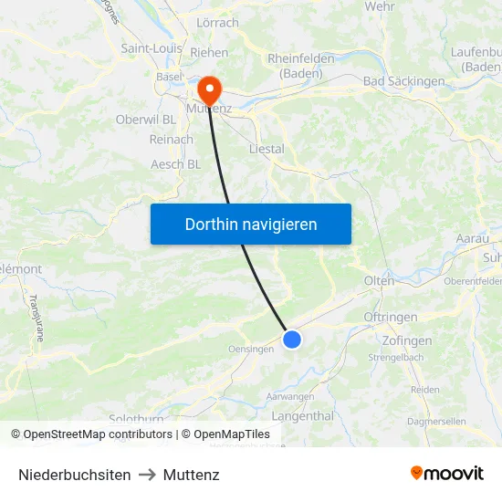 Niederbuchsiten to Muttenz map