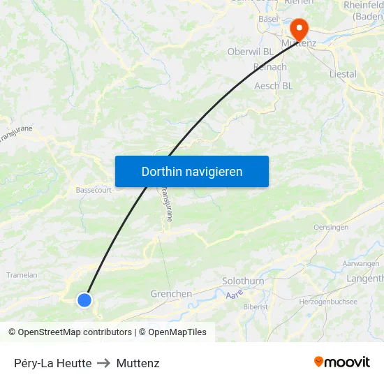 Péry-La Heutte to Muttenz map