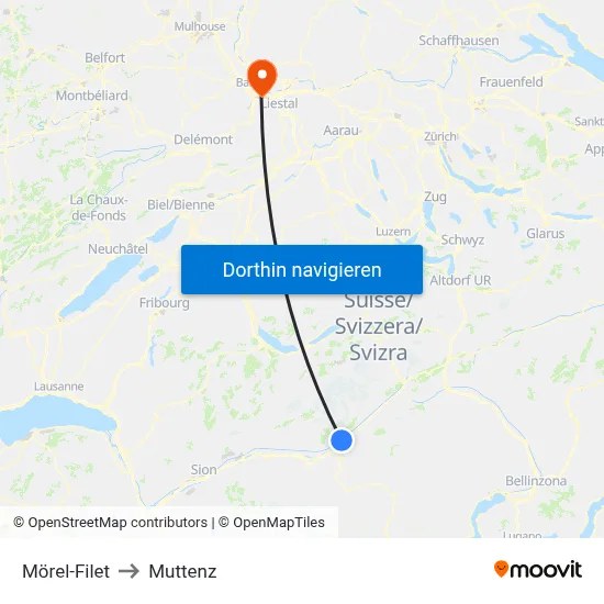 Mörel-Filet to Muttenz map