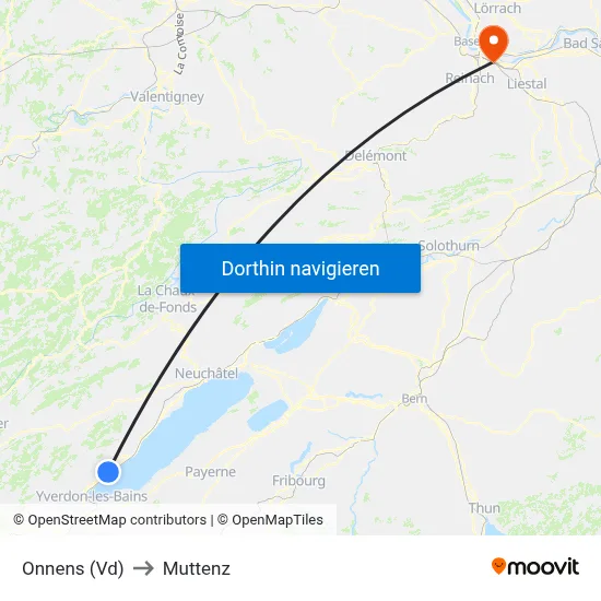 Onnens (Vd) to Muttenz map