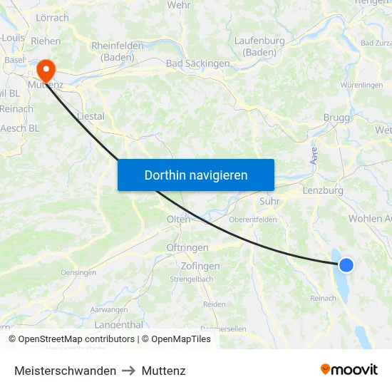 Meisterschwanden to Muttenz map