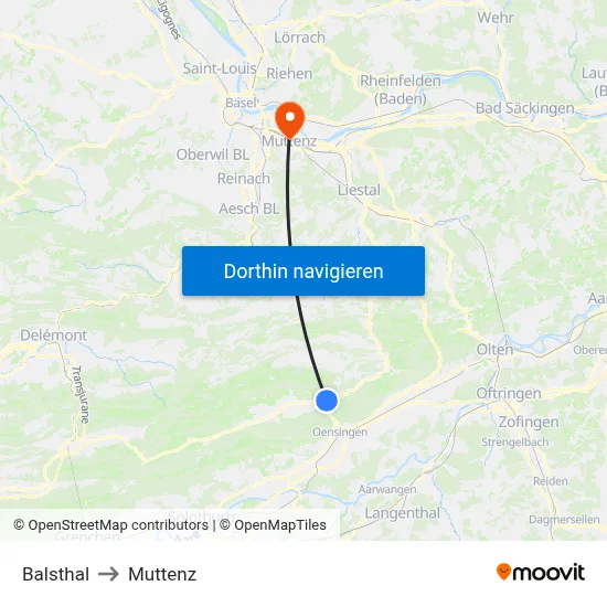 Balsthal to Muttenz map