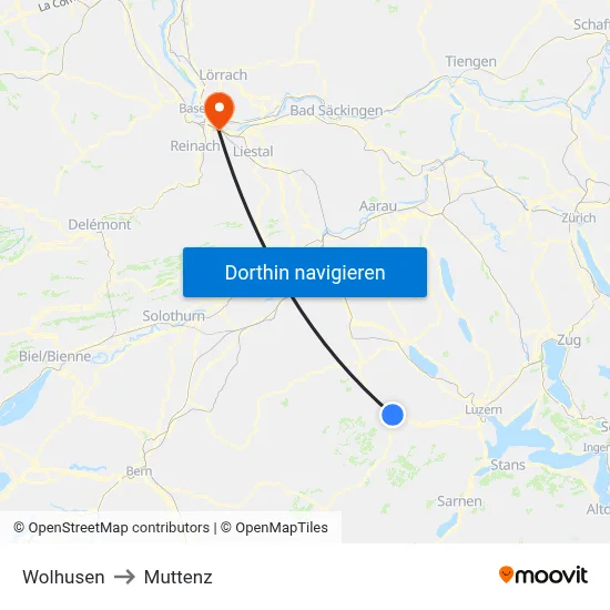 Wolhusen to Muttenz map
