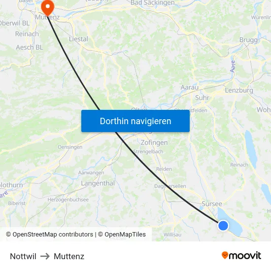 Nottwil to Muttenz map