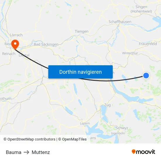 Bauma to Muttenz map
