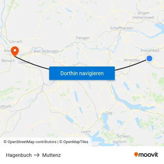 Hagenbuch to Muttenz map