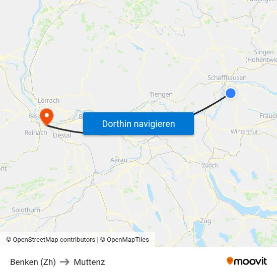 Benken (Zh) to Muttenz map