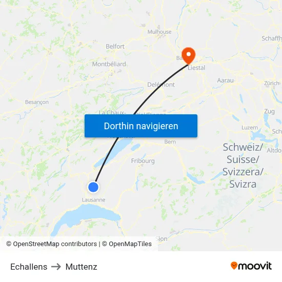 Echallens to Muttenz map