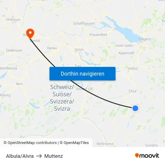 Albula/Alvra to Muttenz map