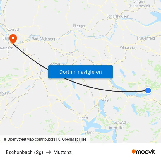 Eschenbach (Sg) to Muttenz map