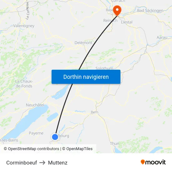 Corminboeuf to Muttenz map