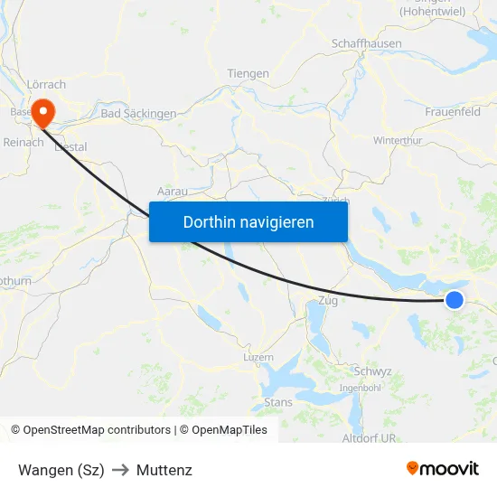 Wangen (Sz) to Muttenz map