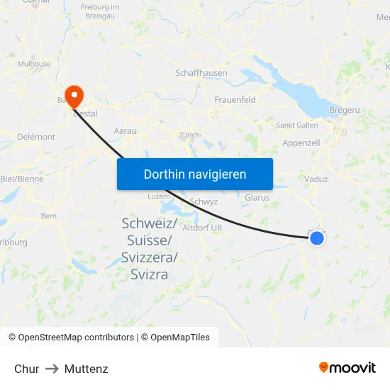 Chur to Muttenz map
