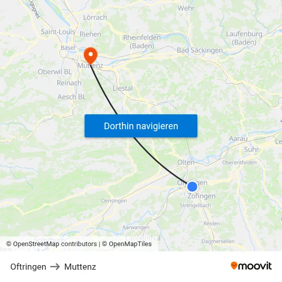 Oftringen to Muttenz map