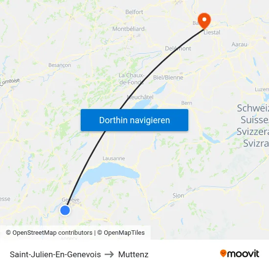 Saint-Julien-En-Genevois to Muttenz map