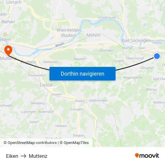 Eiken to Muttenz map