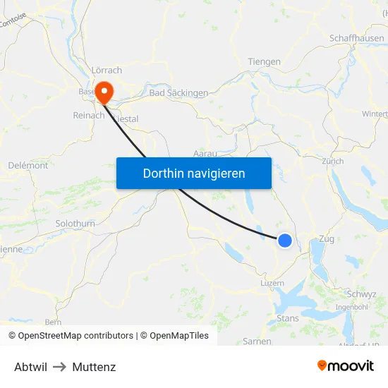 Abtwil to Muttenz map