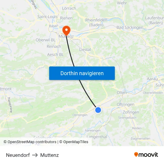 Neuendorf to Muttenz map