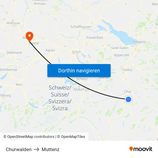 Churwalden to Muttenz map