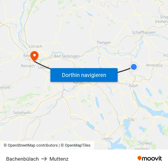Bachenbülach to Muttenz map