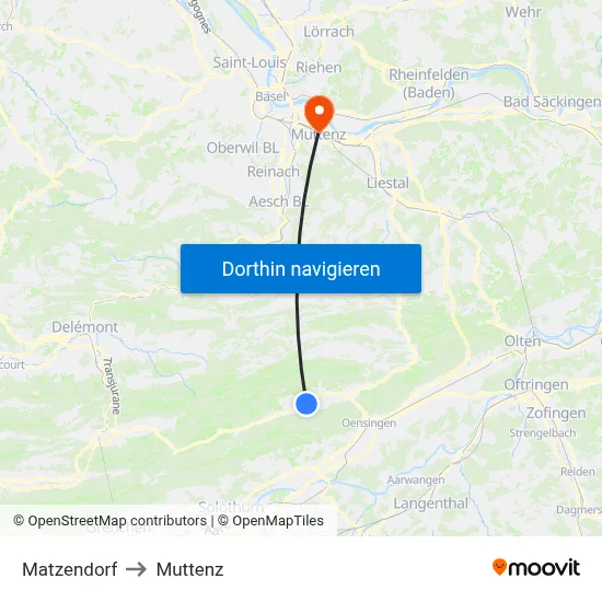 Matzendorf to Muttenz map