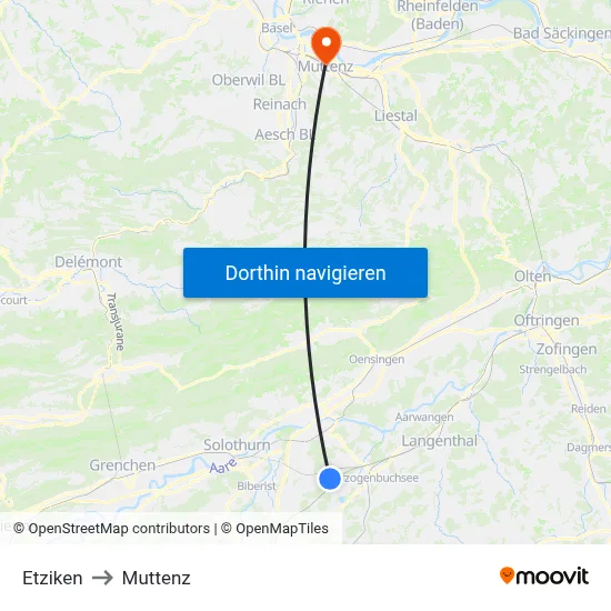 Etziken to Muttenz map