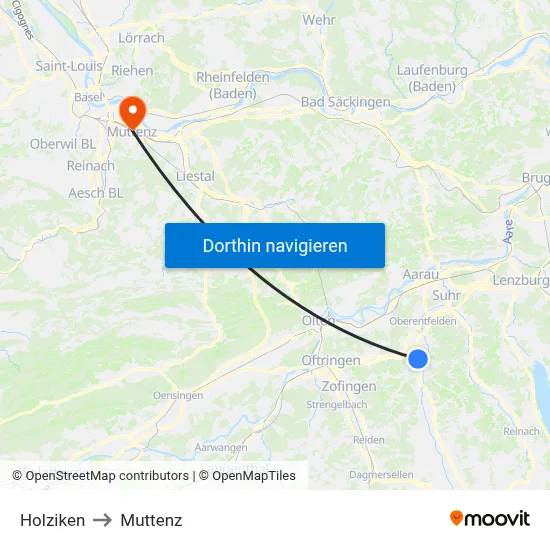Holziken to Muttenz map