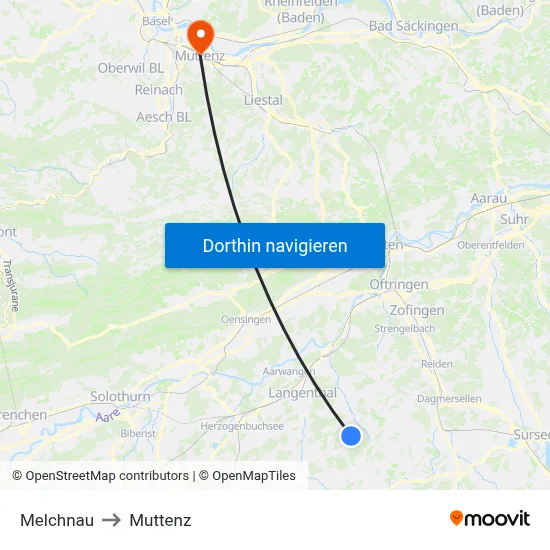 Melchnau to Muttenz map