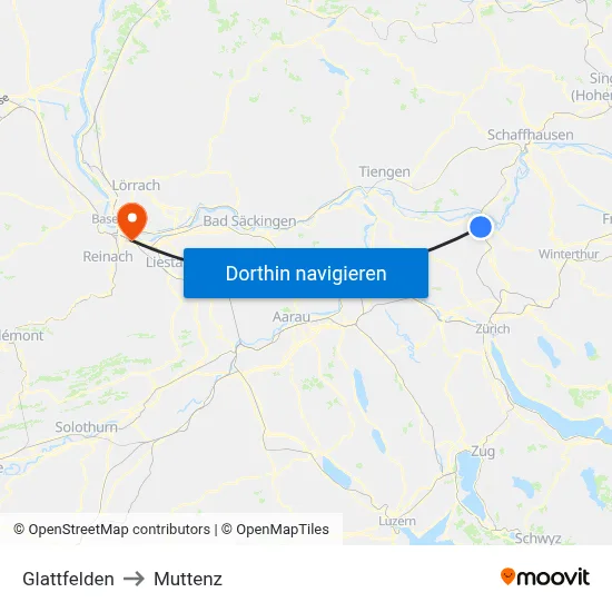 Glattfelden to Muttenz map