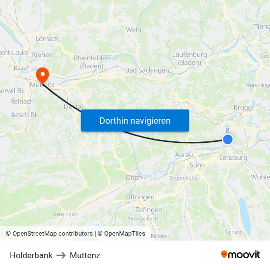 Holderbank to Muttenz map
