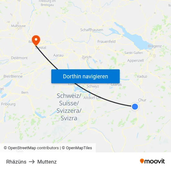 Rhäzüns to Muttenz map