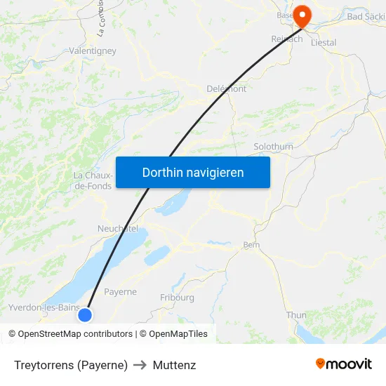 Treytorrens (Payerne) to Muttenz map