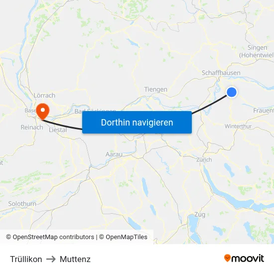 Trüllikon to Muttenz map