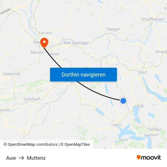 Auw to Muttenz map