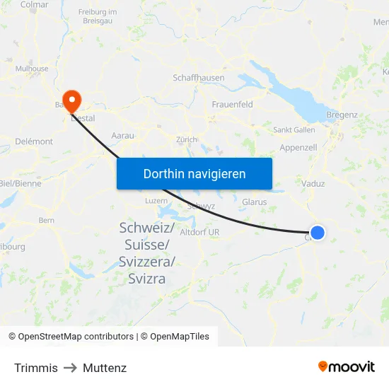 Trimmis to Muttenz map