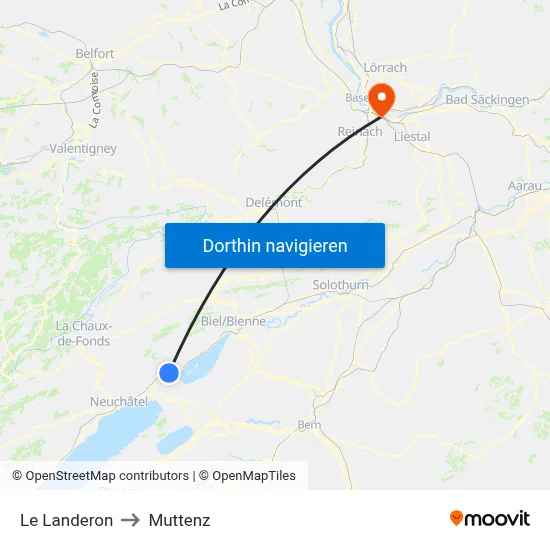 Le Landeron to Muttenz map