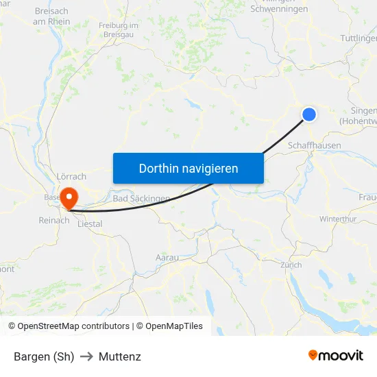 Bargen (Sh) to Muttenz map