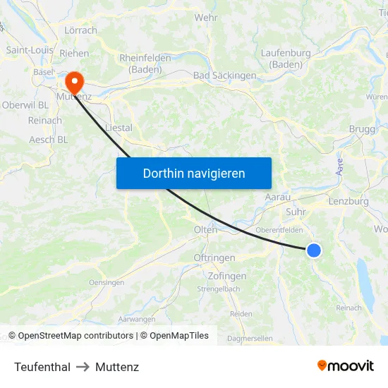 Teufenthal to Muttenz map