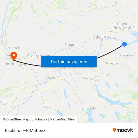 Eschenz to Muttenz map