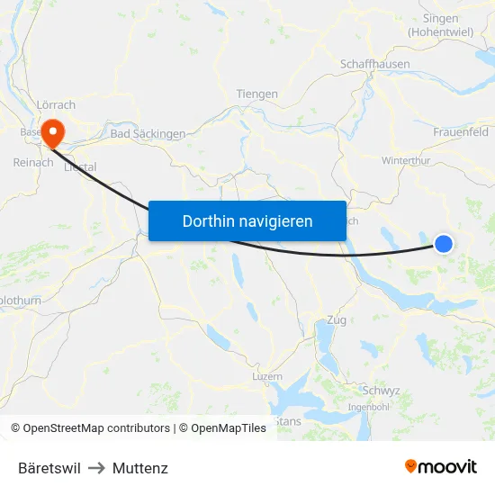 Bäretswil to Muttenz map