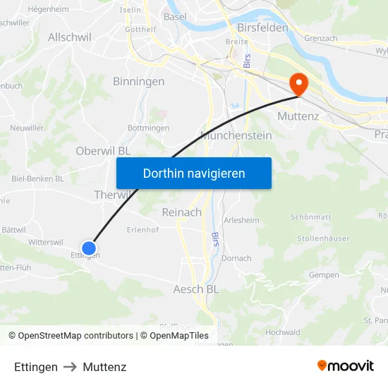 Ettingen to Muttenz map
