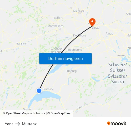 Yens to Muttenz map