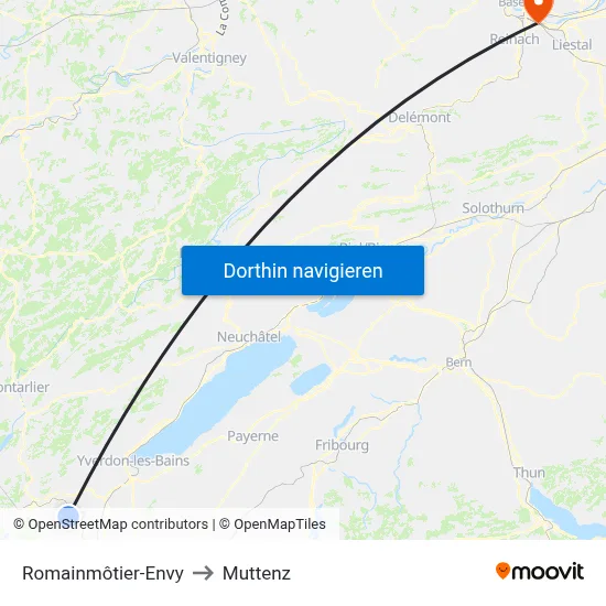 Romainmôtier-Envy to Muttenz map