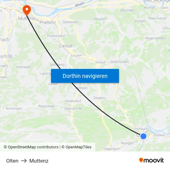 Olten to Muttenz map