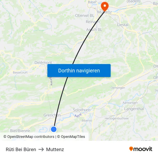 Rüti Bei Büren to Muttenz map